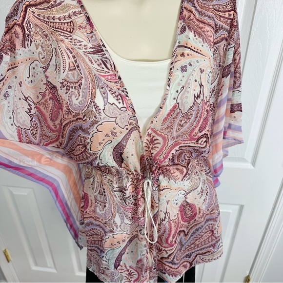 Victoria's Secret Tops - VICTORIA’S SECRET Feminine butterfly sleeves tie front sheer jacket paisley M L